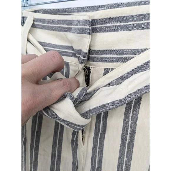 Rebecca Minkoff Wide Leg Pants Women 4 Cream Striped Belted Cotton Resort Office - Picture 4 of 12